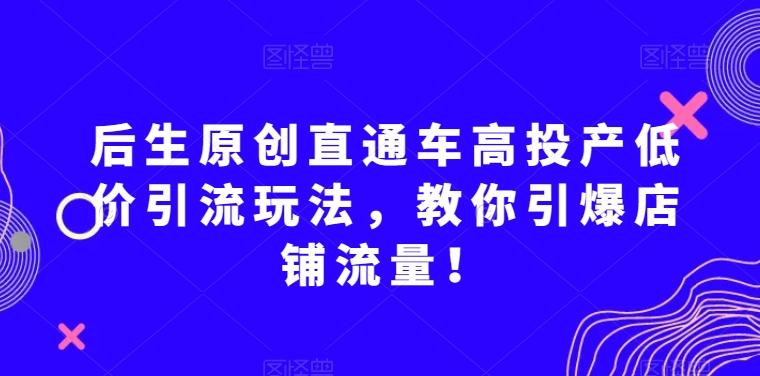 后生原创直通车高投产低价引流玩法，教你引爆店铺流量！-金腾科技