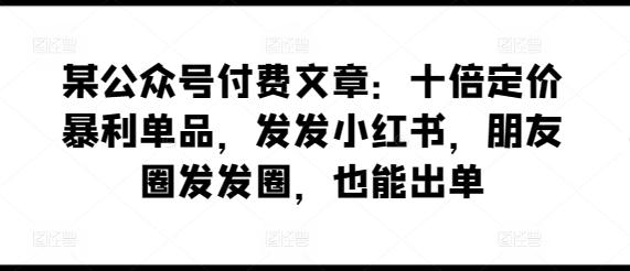 某公众号付费文章：十倍定价暴利单品，发发小红书，朋友圈发发圈，也能出单-金腾科技