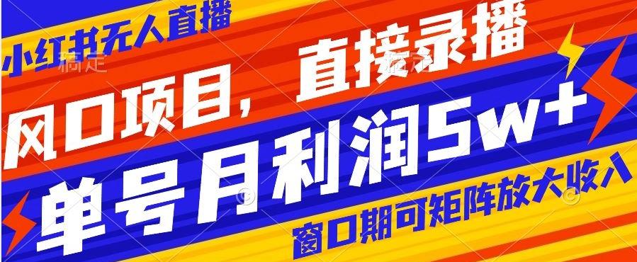 风口项目，小红书无人直播带货，直接录播，可矩阵，月入5w+【揭秘】-金腾科技