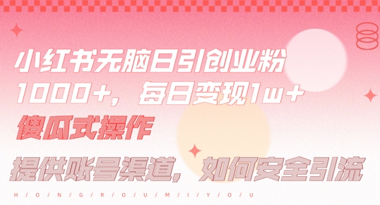 小红书无脑每日引流创业粉500+，小白每天只花半小时，躺赚长尾收益【揭秘】-金腾科技