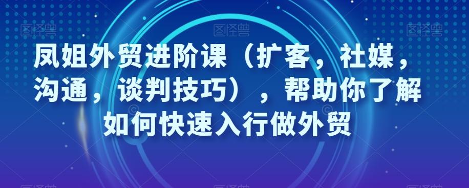 凤姐外贸进阶课（扩客，社媒，沟通，谈判技巧），帮助你了解如何快速入行做外贸-金腾科技