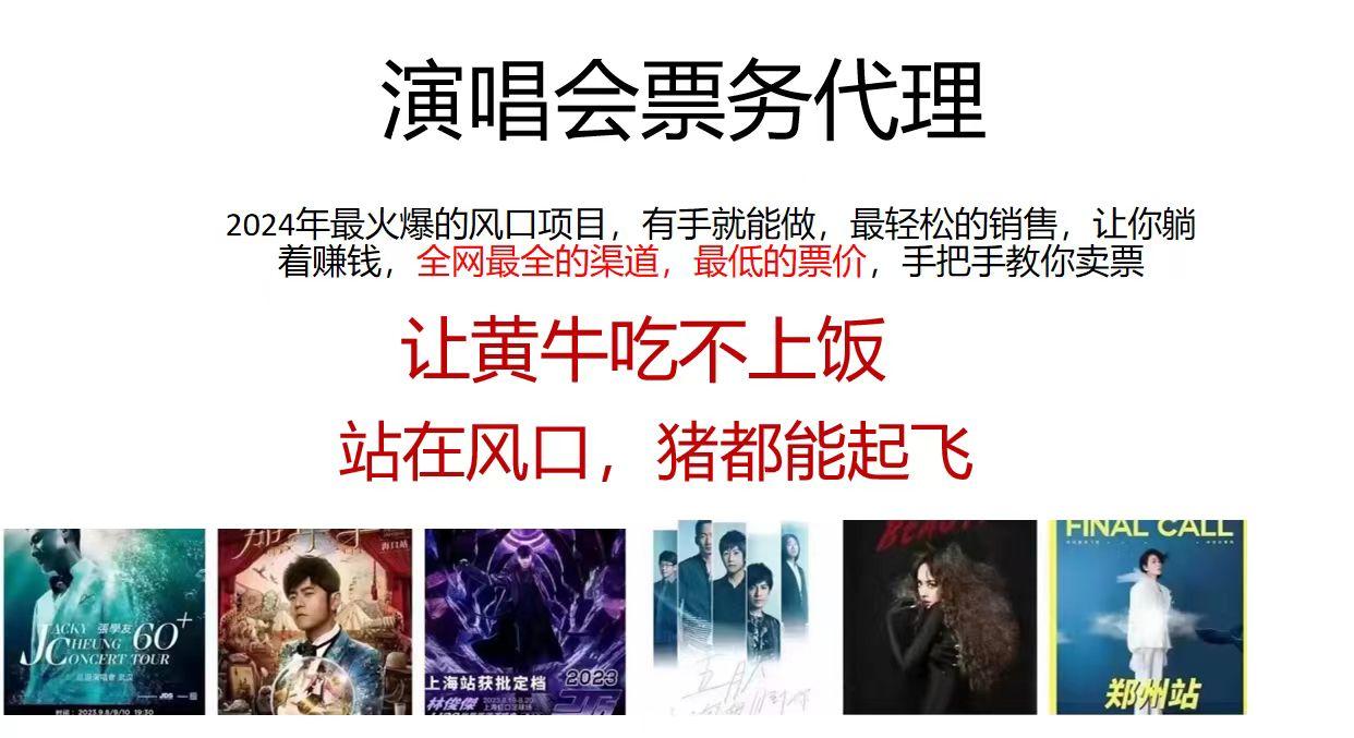 演唱会票务代理，2024年最火爆风口项目，全网最低的票价，小白一分钟上…-金腾科技
