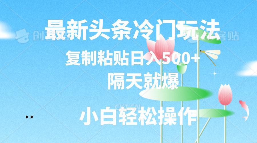 最新头条冷门玩法，隔天就爆，复制粘贴日入500+-金腾科技
