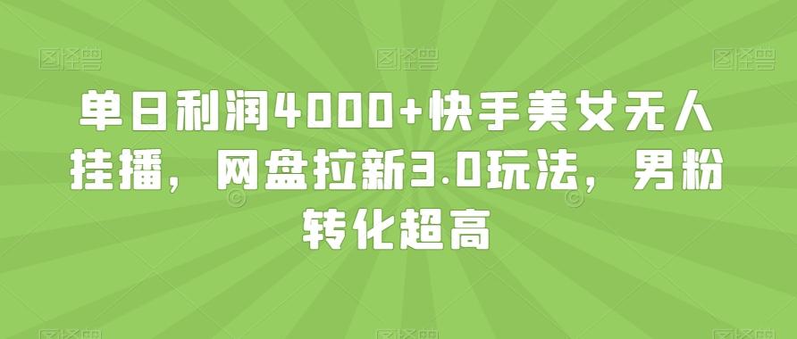单日利润4000+快手美女无人挂播，网盘拉新3.0玩法，男粉转化超高【揭秘】-金腾科技