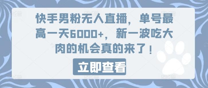 快手男粉无人直播，单号最高一天6000+，新一波吃大肉的机会真的来了-金腾科技