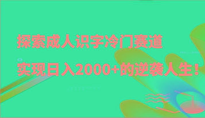 探索成人识字冷门赛道，实现日入2000+的逆袭人生！-金腾科技