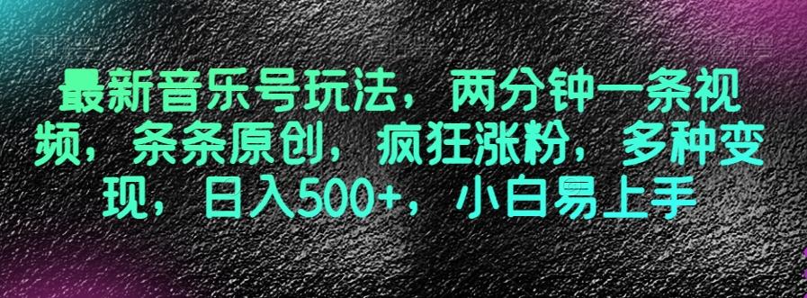 最新音乐号玩法，两分钟一条视频，条条原创，疯狂涨粉，多种变现，日入500+，小白易上手【揭秘】-金腾科技