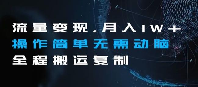 流量变现，月入1W+操作简单无需动脑全程搬运复制【揭秘】-金腾科技