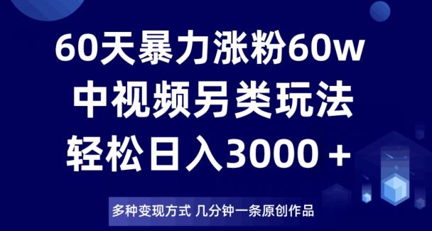 60天暴力涨粉60W，中视频另类玩法，日入3000＋，几分钟一条原创作品多种变现方式-金腾科技