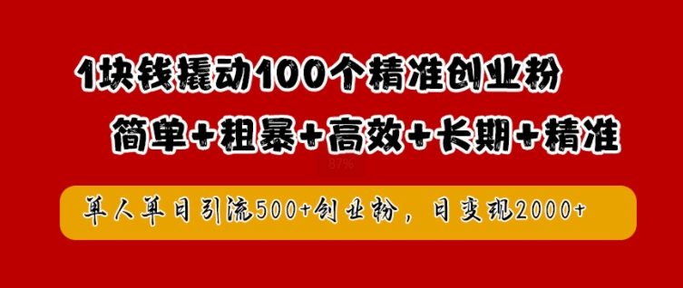 1块钱撬动100个精准创业粉，简单粗暴高效长期精准，单人单日引流500+创业粉，日变现2k【揭秘】-金腾科技