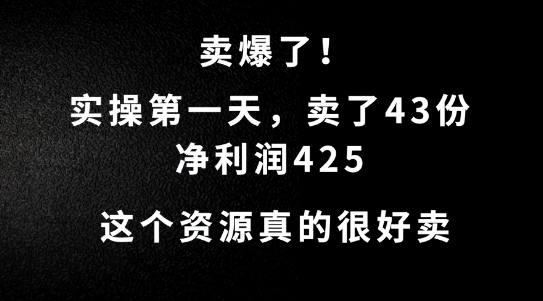 这个资源，需求很大，实操第一天卖了43份，净利润425【揭秘】-金腾科技