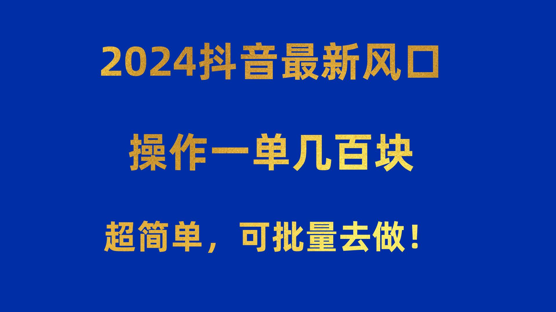 2024抖音最新风口！操作一单几百块！超简单，可批量去做！！！-金腾科技