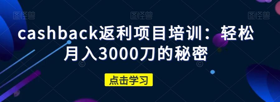 cashback返利项目培训：轻松月入3000刀的秘密-金腾科技