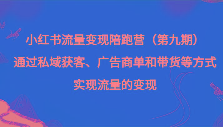 小红书流量变现陪跑营（第九期）通过私域获客、广告商单和带货等方式实现流量变现-金腾科技
