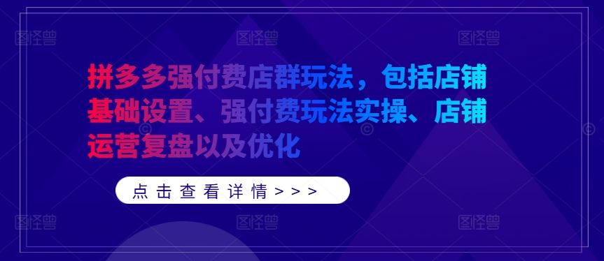 拼多多强付费店群玩法，包括店铺基础设置、强付费玩法实操、店铺运营复盘以及优化-金腾科技