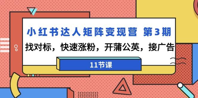 小红书达人矩阵变现营 第3期，找对标，快速涨粉，开蒲公英，接广告-11节课-金腾科技
