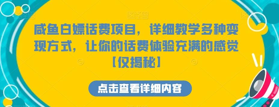 咸鱼白嫖话费项目，详细教学多种变现方式，让你的话费体验充满的感觉【仅揭秘】-金腾科技