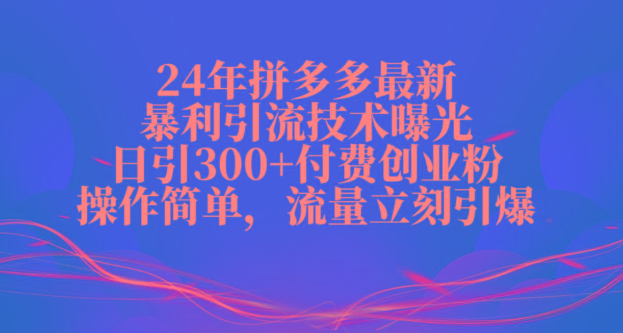 24年拼多多最新暴利引流技术曝光，日引300+付费创业粉，操作简单，流量…-金腾科技