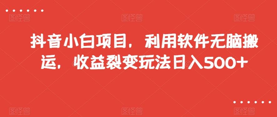抖音小白项目，利用软件无脑搬运，收益裂变玩法日入500+【揭秘】-金腾科技