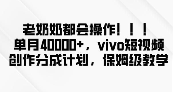 老奶奶都会操作，新平台无脑操作，单月40000+，vivo短视频创作分成计划【揭秘】-金腾科技