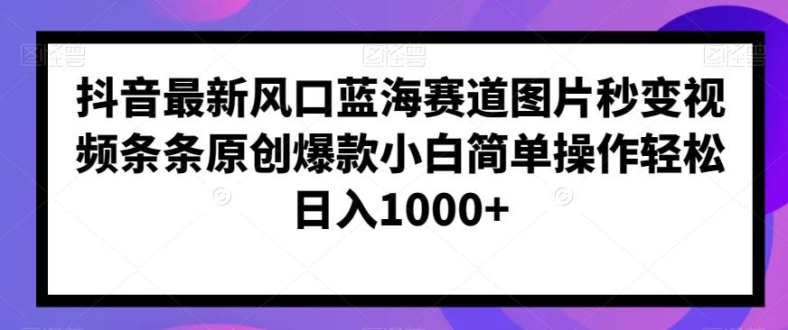 抖音最新风口蓝海赛道图片秒变视频条条原创爆款小白简单操作轻松日入1000+-金腾科技