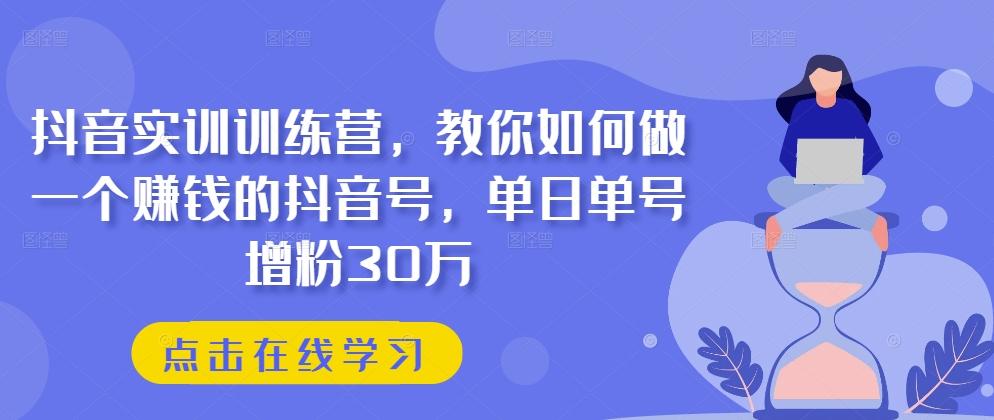 抖音实训训练营，教你如何做一个赚钱的抖音号，单日单号增粉30万-金腾科技