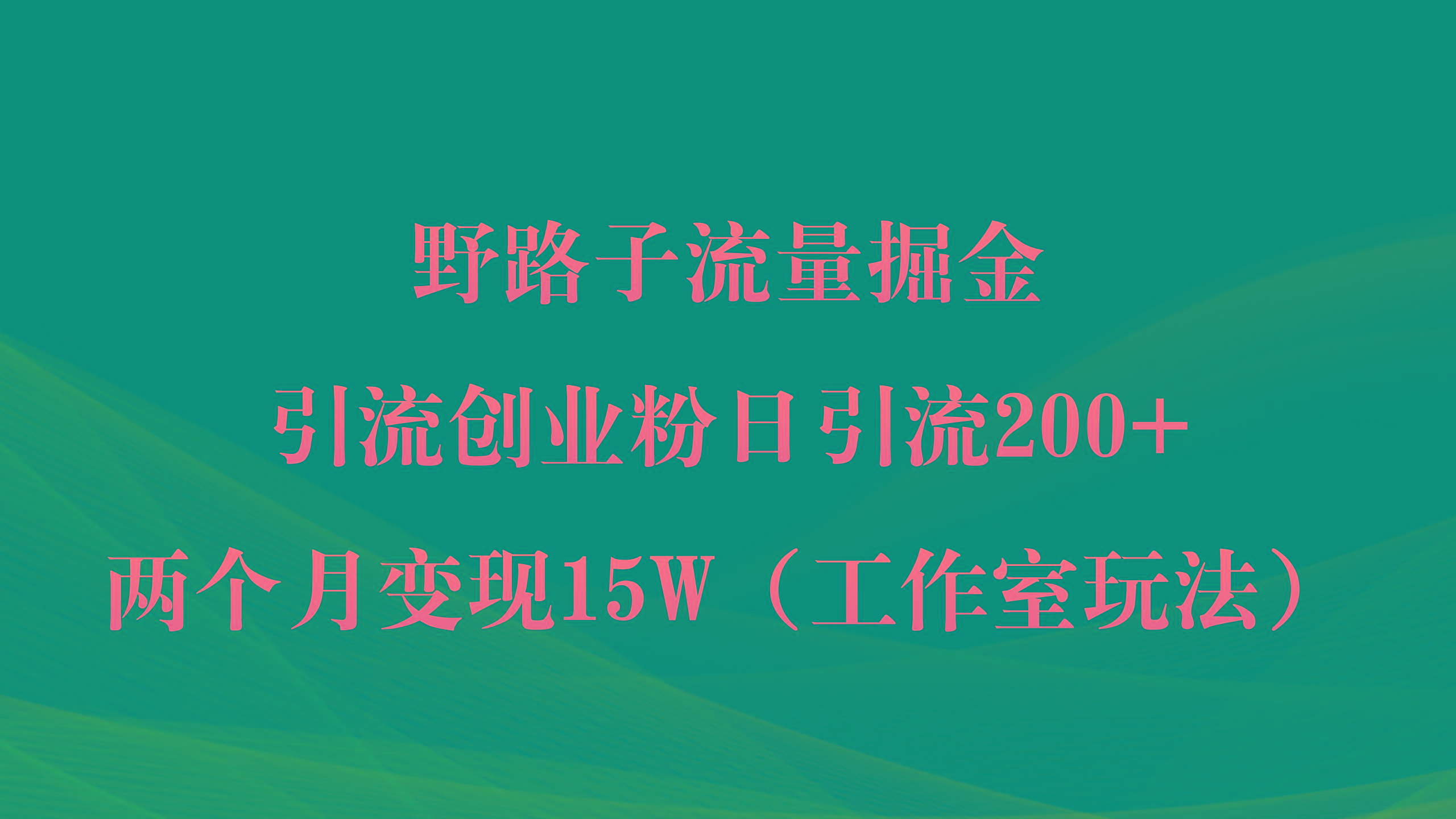 (9513期)野路子流量掘金，引流创业粉日引流200+，两个月变现15W(工作室玩法))-金腾科技