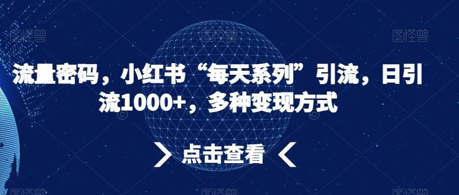 流量密码，小红书“每天系列”引流，日引流1000+，多种变现方式【揭秘】-金腾科技