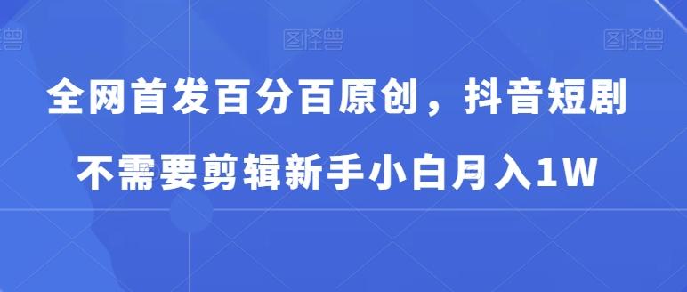 全网首发百分百原创，抖音短剧不需要剪辑新手小白月入1W-金腾科技