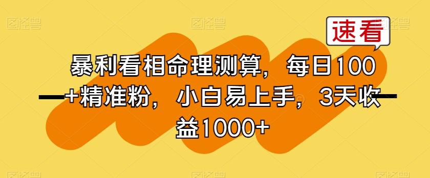 暴利看相命理测算，每日100+精准粉，小白易上手，3天收益1000+【揭秘】-金腾科技