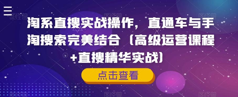 淘系直搜实战操作，直通车与手淘搜索完美结合（高级运营课程+直搜精华实战）-金腾科技