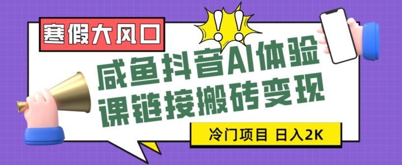 寒假大风口咸鱼抖音AI体验课链接搬砖变现，全网首发冷门项目，小白可日入2K+【揭秘】-金腾科技