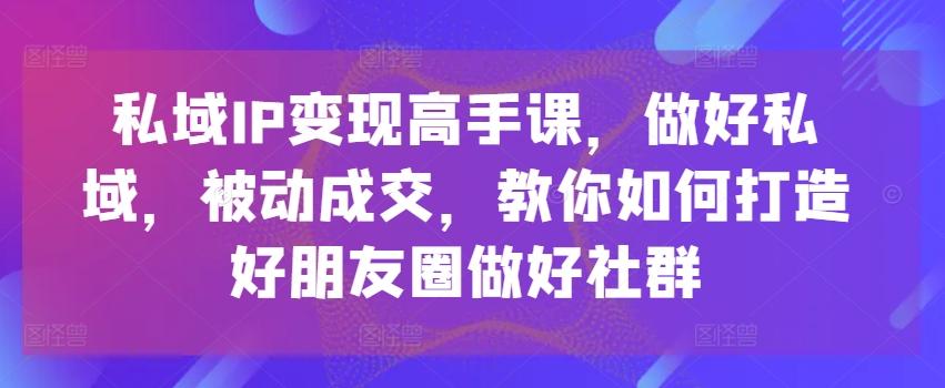 私域IP变现高手课，做好私域，被动成交，教你如何打造好朋友圈做好社群-金腾科技