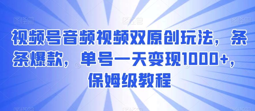 视频号音频视频双原创玩法，条条爆款，单号一天变现1000+，保姆级教程【揭秘】-金腾科技