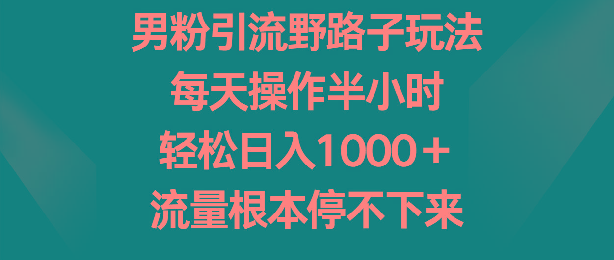 男粉引流野路子玩法，每天操作半小时轻松日入1000＋，流量根本停不下来-金腾科技