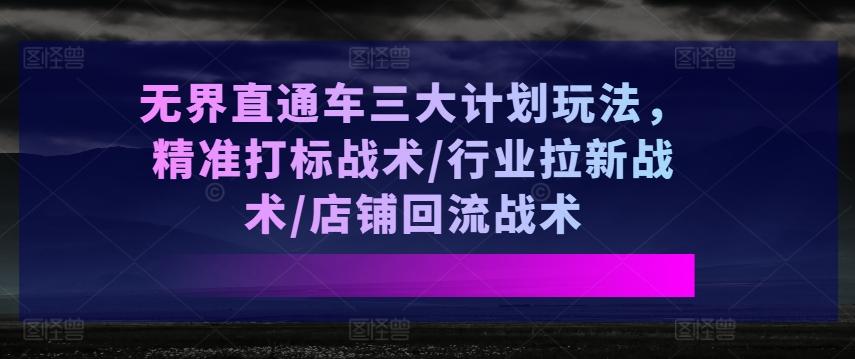 无界直通车三大计划玩法，精准打标战术/行业拉新战术/店铺回流战术-金腾科技