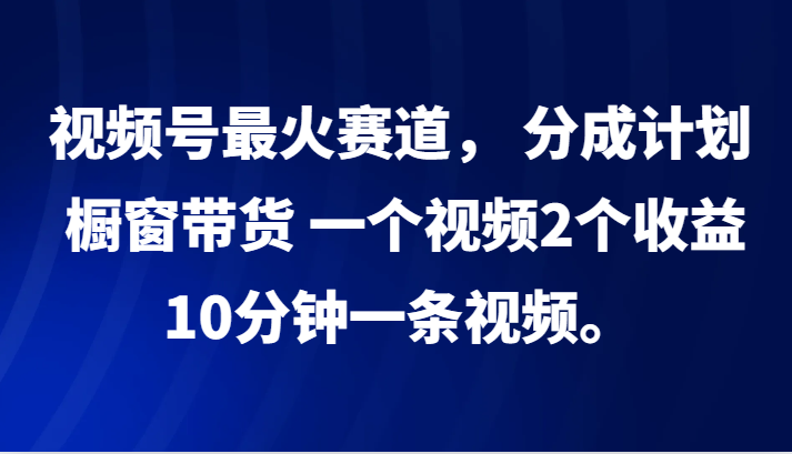 视频号最火赛道， 分成计划， 橱窗带货，一个视频2个收益，10分钟一条视频。-金腾科技