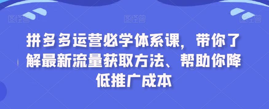 拼多多运营必学体系课，带你了解最新流量获取方法、帮助你降低推广成本-金腾科技