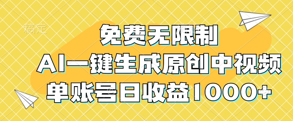 免费无限制，AI一键生成原创中视频，单账号日收益1000+-金腾科技