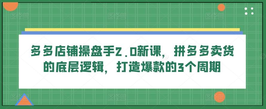 多多店铺操盘手2.0新课，拼多多卖货的底层逻辑，打造爆款的3个周期-金腾科技