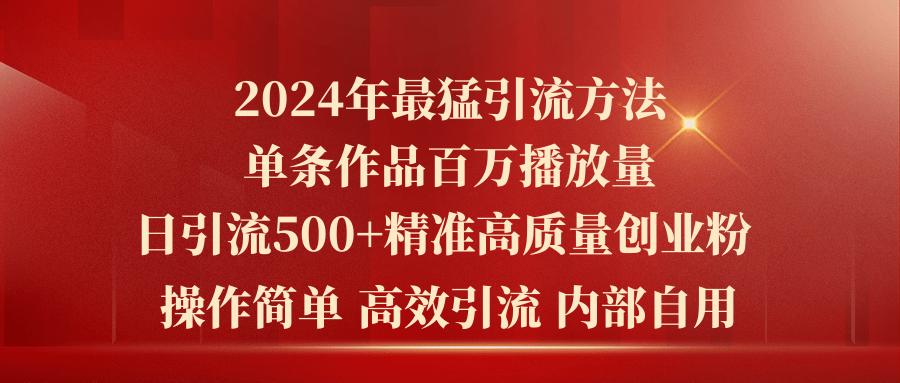 2024年最猛暴力引流方法，单条作品百万播放 单日引流500+高质量精准创业粉-金腾科技