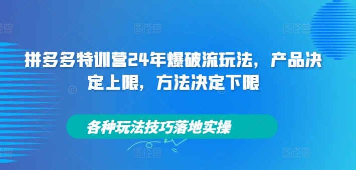 拼多多特训营24年爆破流玩法，产品决定上限，方法决定下限，各种玩法技巧落地实操-金腾科技