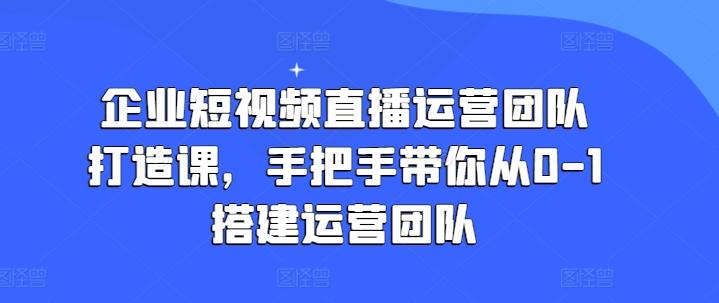 企业短视频直播运营团队打造课，手把手带你从0-1搭建运营团队-金腾科技