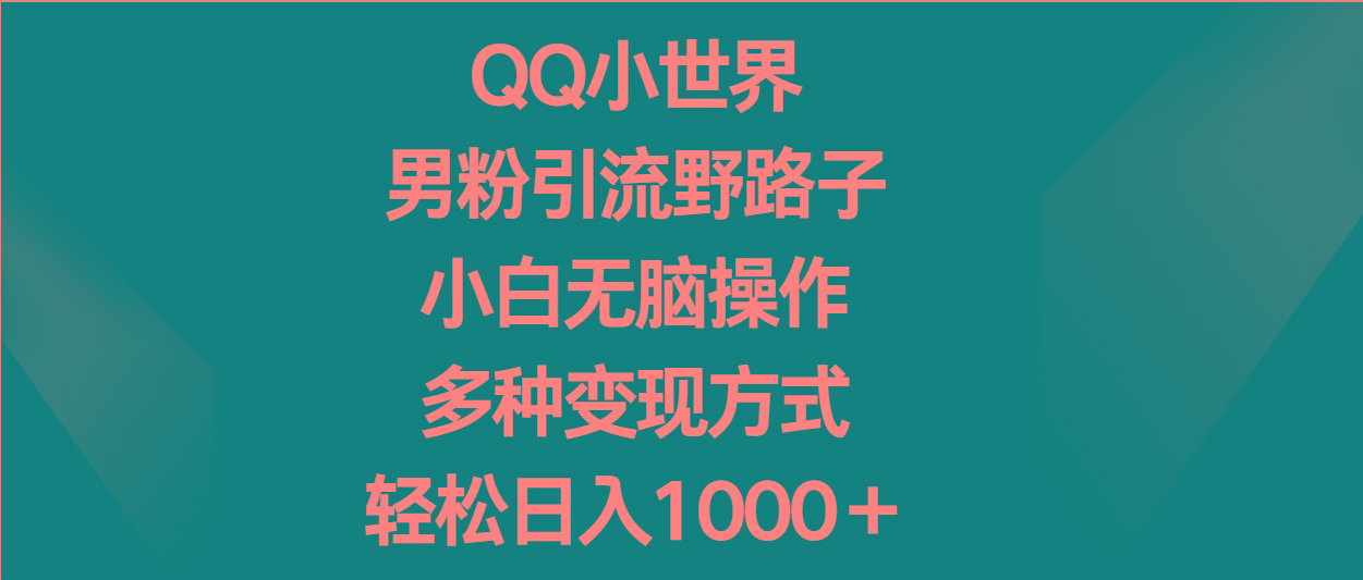 QQ小世界男粉引流野路子，小白无脑操作，多种变现方式轻松日入1000＋-金腾科技