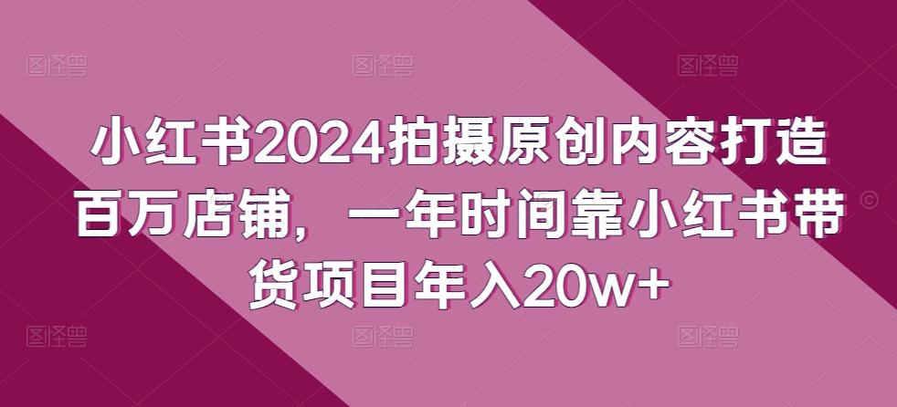 小红书2024拍摄原创内容打造百万店铺，一年时间靠小红书带货项目年入20w+-金腾科技