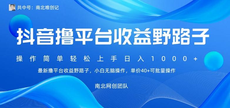 最新撸抖音平台收益野路子，操作简单，单价高，小白可无脑操作可日入1000+-金腾科技