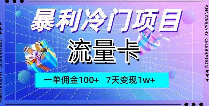 暴利冷门项目，流量卡，一单佣金100+，7天变现1w+-金腾科技