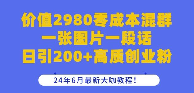 价值2980零成本混群一张图片一段话日引200+高质创业粉，24年6月最新大咖教程【揭秘】-金腾科技