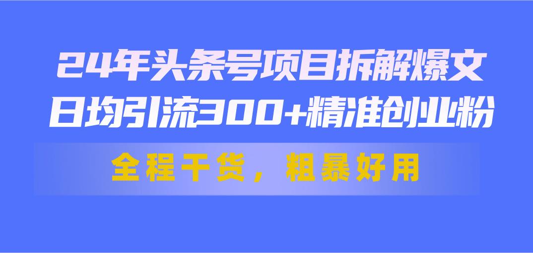 24年头条号项目拆解爆文，日均引流300+精准创业粉，全程干货，粗暴好用-金腾科技