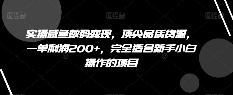 实操咸鱼数码变现，顶尖品质货源，一单利润200+，完全适合新手小白操作的项目【揭秘】-金腾科技